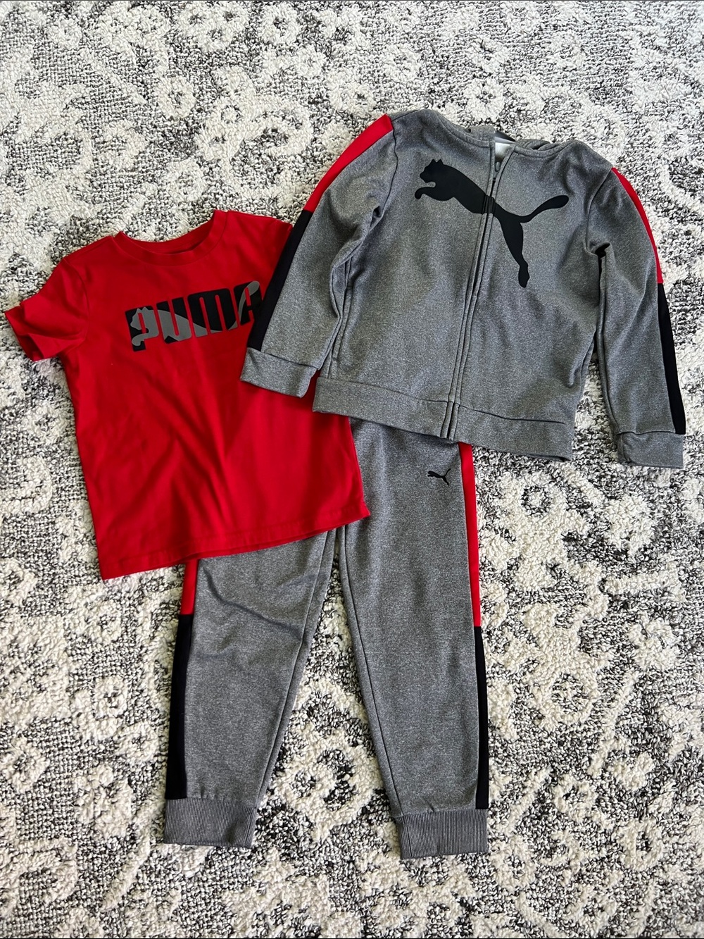 Puma Red & Gray Kids Logo Pajama Set
